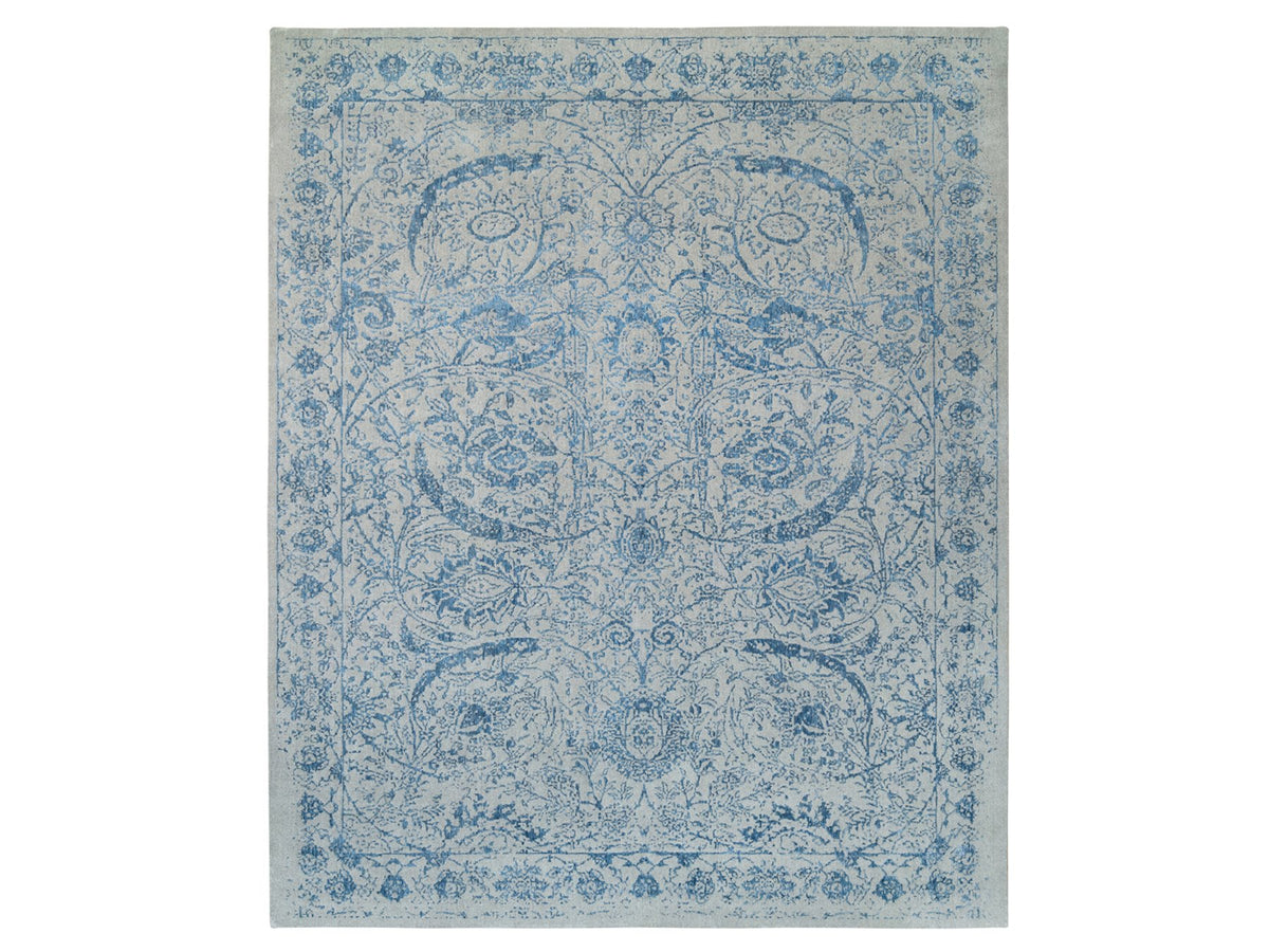Transitional hand-knotted wool/silk rug in Blue, 11'10" x 15' — SKU O063480