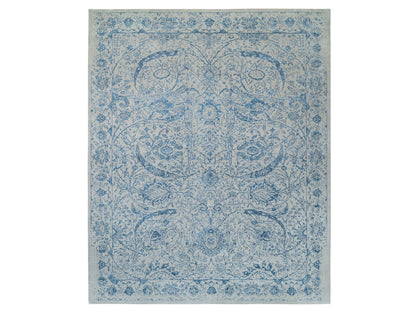 Transitional hand-knotted wool/silk rug in Blue, 11'10" x 15' — SKU O063480