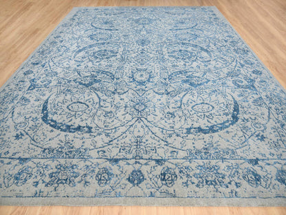 Transitional hand-knotted wool/silk rug in Blue, 11'10" x 15' — SKU O063480 (view 2)
