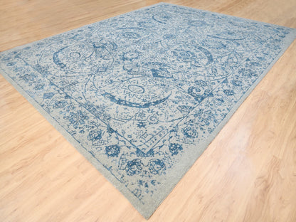Transitional hand-knotted wool/silk rug in Blue, 11'10" x 15' — SKU O063480 (view 3)