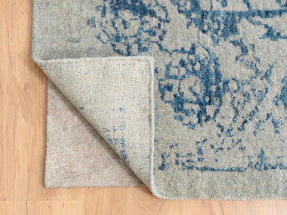 Transitional hand-knotted wool/silk rug in Blue, 11'10" x 15' — SKU O063480 (view 4)
