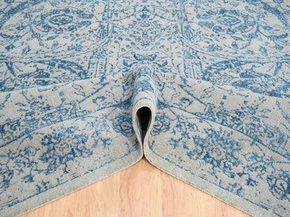 Transitional hand-knotted wool/silk rug in Blue, 11'10" x 15' — SKU O063480 (view 5)