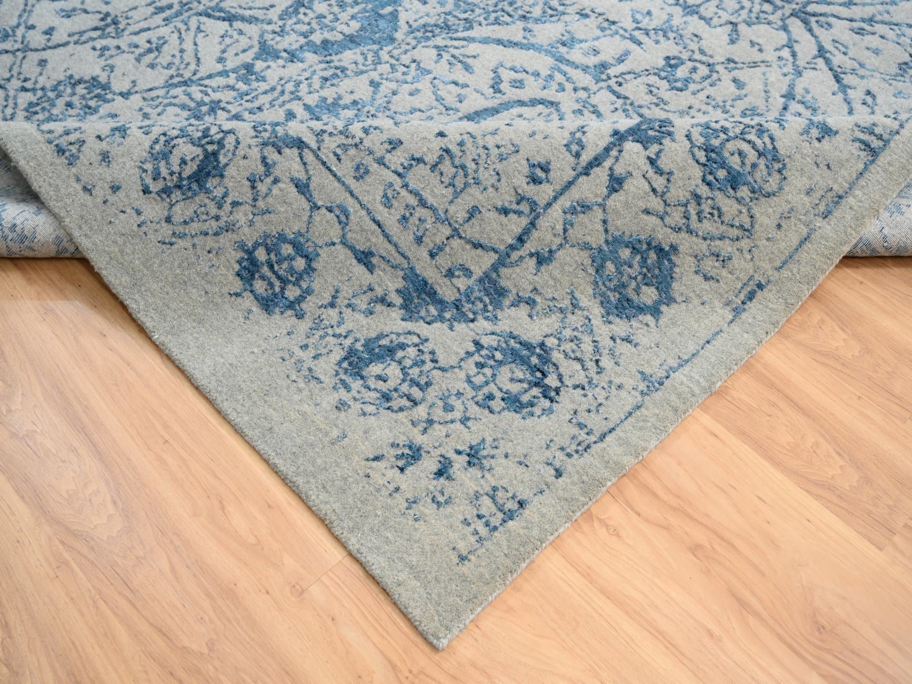 Transitional hand-knotted wool/silk rug in Blue, 11'10" x 15' — SKU O063480 (view 6)