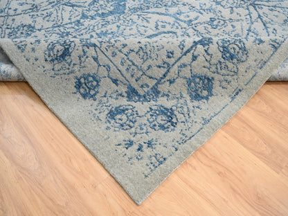 Transitional hand-knotted wool/silk rug in Blue, 11'10" x 15' — SKU O063480 (view 6)