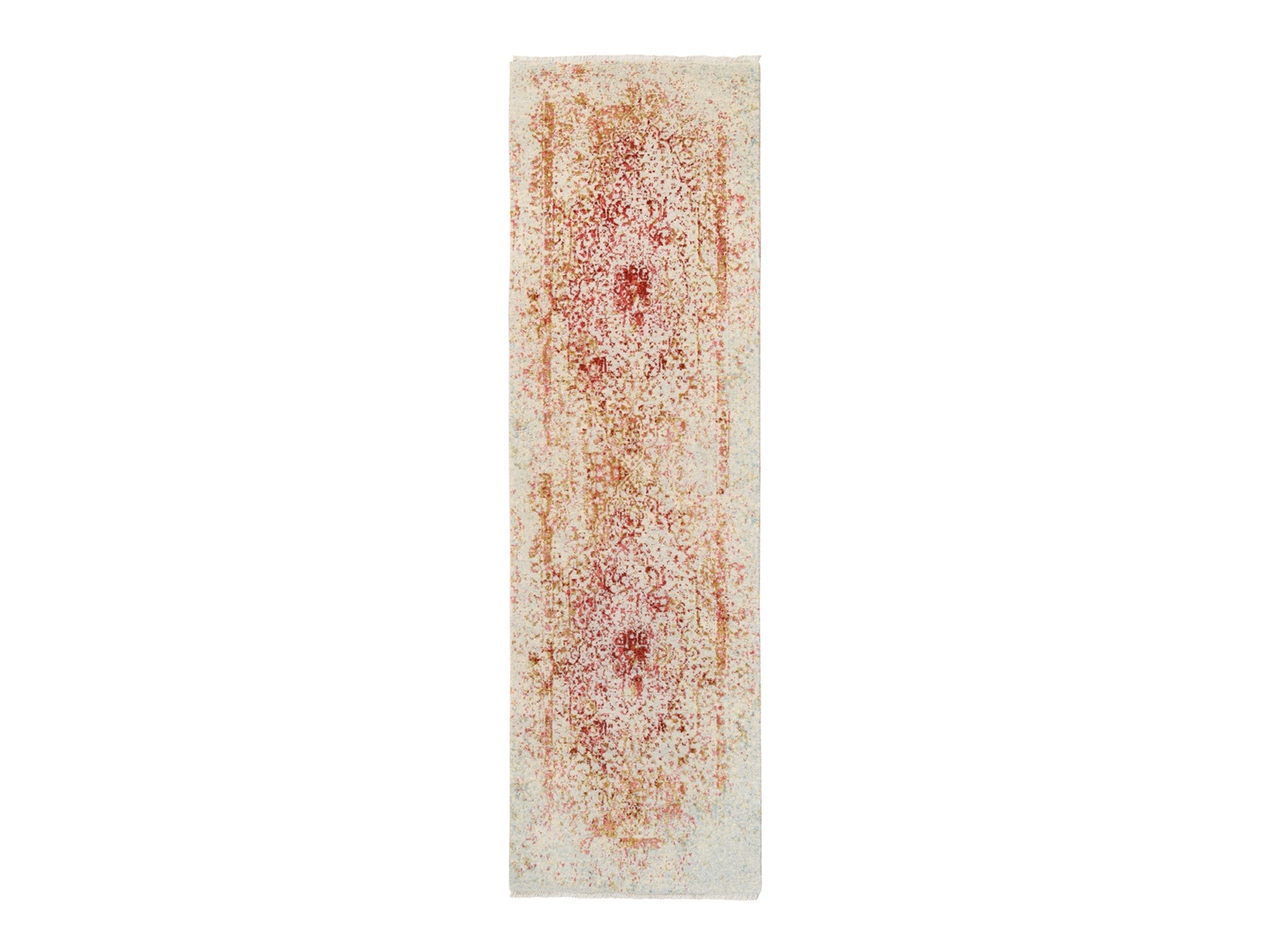 Modern / Contemporary hand-knotted wool/silk runner in Pink, 2'4" x 8' — SKU O063482