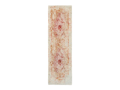 Pink 2'4" x 8'0" Modern / Contemporary Hand knotted Wool/Silk Rug - Sku: O063482