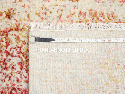 Pink 2'4" x 8'0" Modern / Contemporary Hand knotted Wool/Silk Rug - Sku: O063482