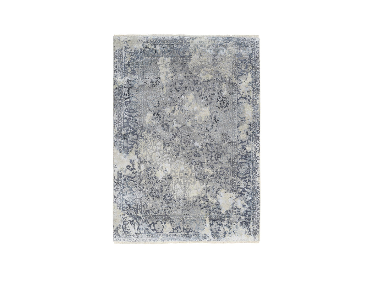 Kashan Transitional hand-knotted wool/silk rug in Gray, 3'10" x 6' — SKU O063483