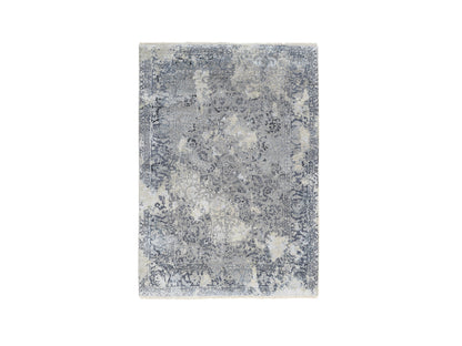 Grey 3'10" x 6'0" Transitional Hand knotted Wool/Silk Rug - Sku: O063483