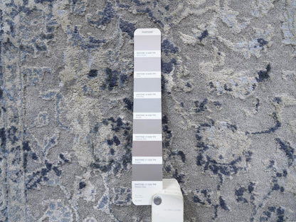 Grey 2'8" x 7'8" Transitional Hand knotted Wool/Silk Rug - Sku: O063496