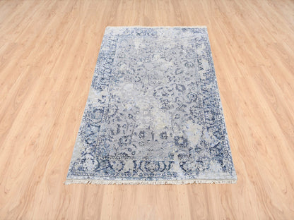 Kashan Transitional hand-knotted wool/silk rug in Gray & Blue, 3'2" x 4'10" — SKU O063497 (view 2)