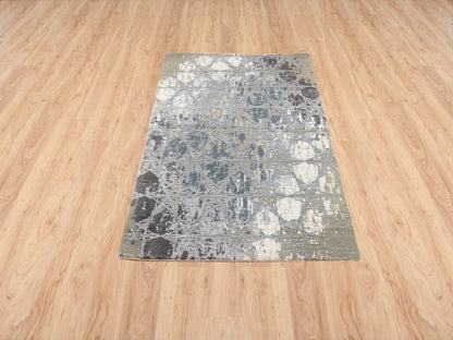 Grey 3'0" x 5'0" Modern / Contemporary Hand knotted Wool/Silk Rug - Sku: O063499