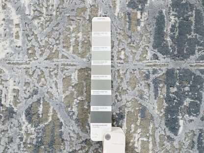 Grey 3'0" x 5'0" Modern / Contemporary Hand knotted Wool/Silk Rug - Sku: O063499