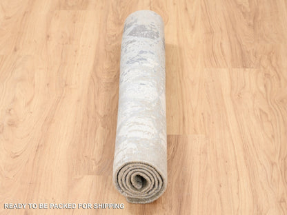 Grey 3'0" x 5'0" Modern / Contemporary Hand knotted Wool/Silk Rug - Sku: O063499