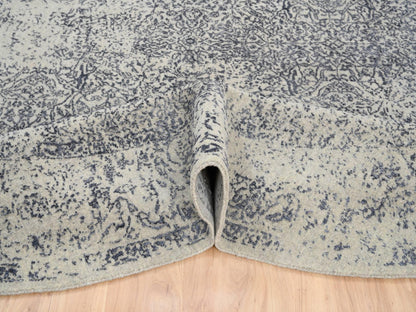 Grey 10'0" x 10'0" Modern / Contemporary Handloom Wool/Silk Rug - Sku: O063504