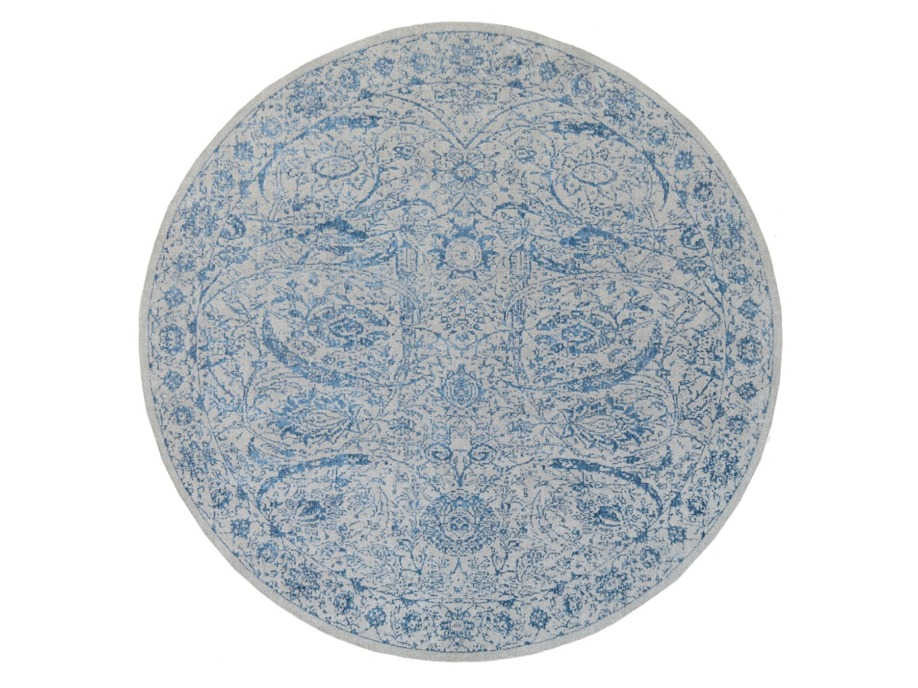 Transitional hand-knotted wool/silk rug in Blue, 12' x 12' — SKU O063506