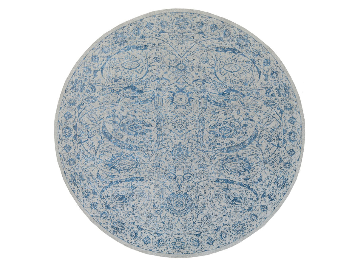 Transitional hand-knotted wool/silk rug in Blue, 12' x 12' — SKU O063506