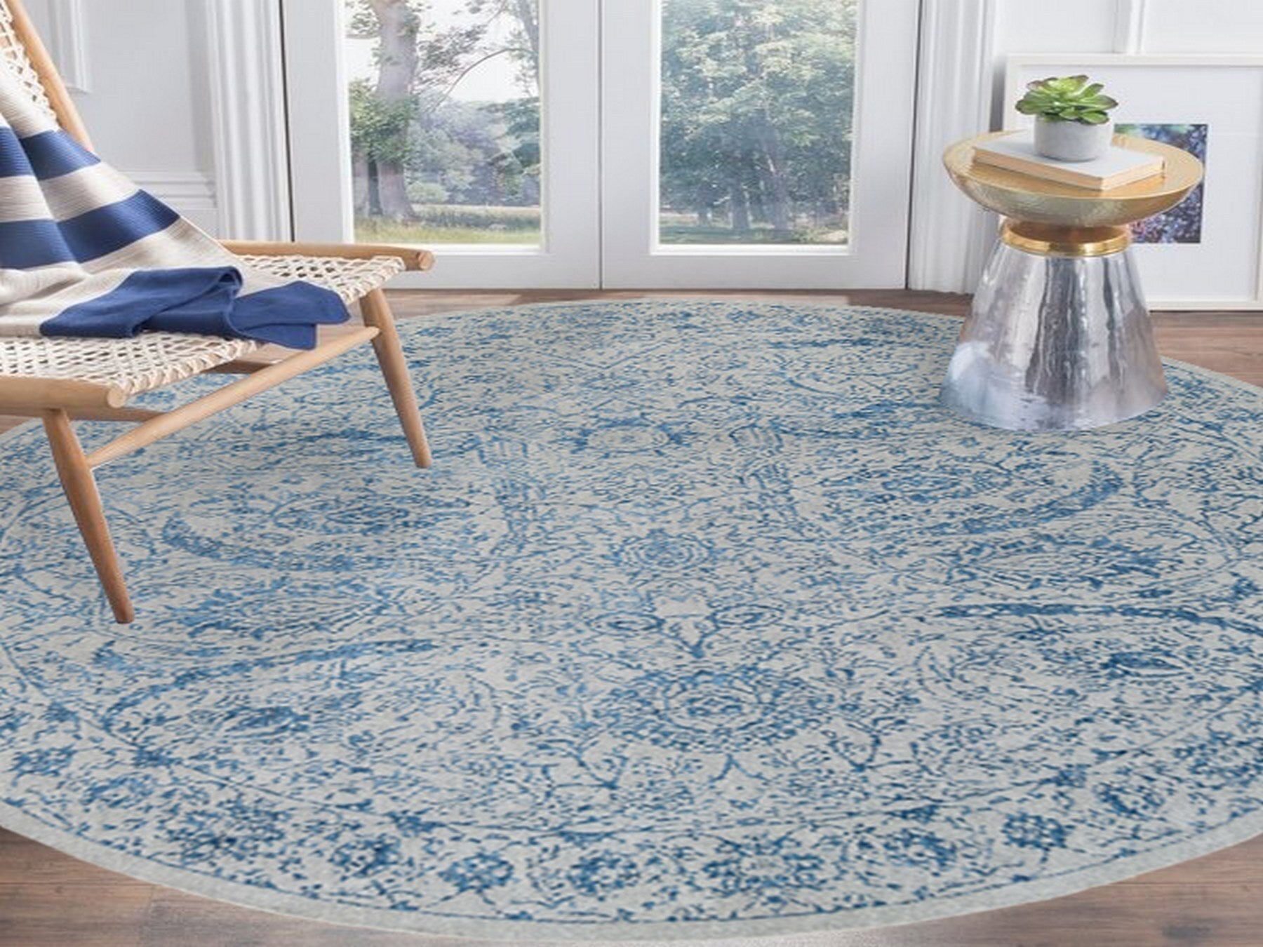 Transitional hand-knotted wool/silk rug in Blue, 12' x 12' — SKU O063506 (view 2)