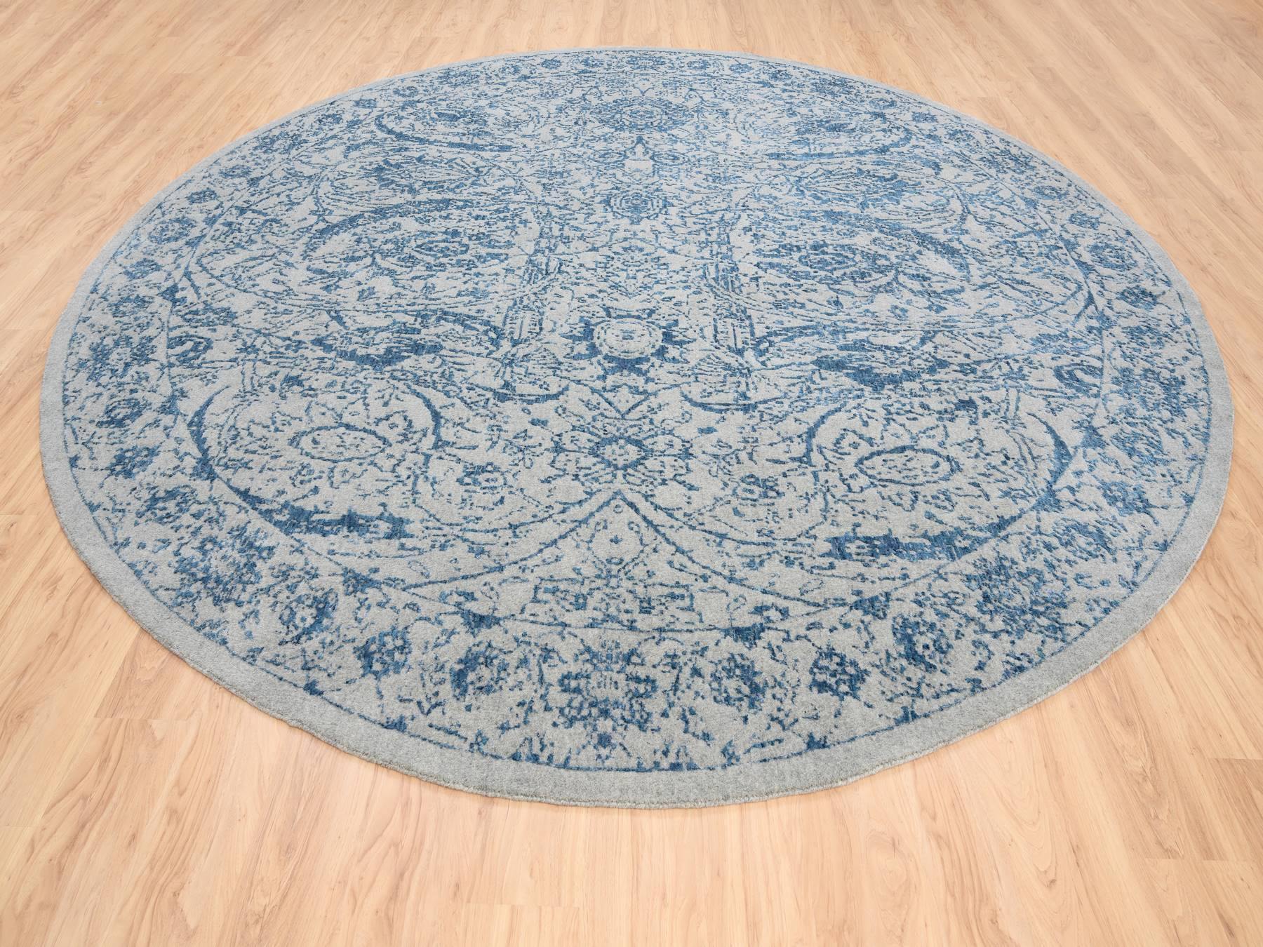 Transitional hand-knotted wool/silk rug in Blue, 12' x 12' — SKU O063506 (view 3)