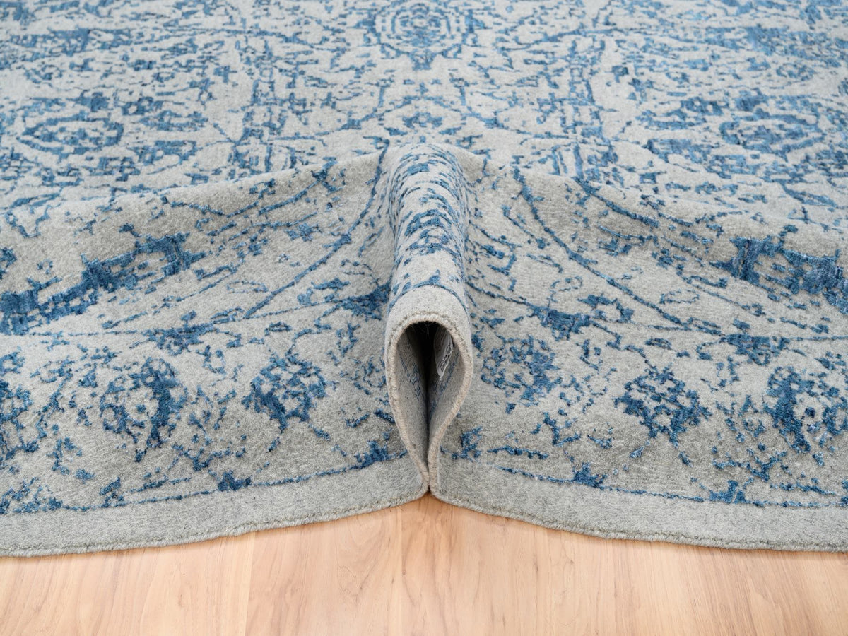 Transitional hand-knotted wool/silk rug in Blue, 12' x 12' — SKU O063506 (view 6)