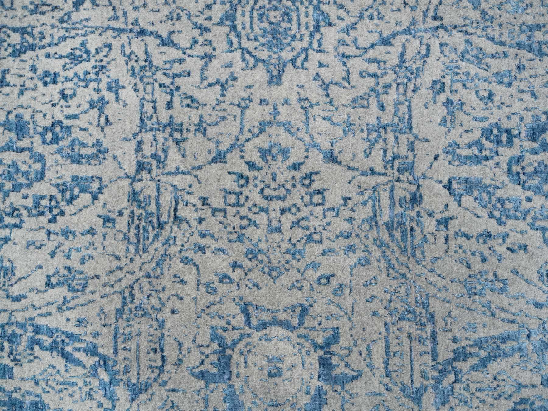 Transitional hand-knotted wool/silk rug in Blue, 12' x 12' — SKU O063506 (view 9)