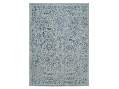Transitional hand-knotted wool/silk rug in Blue, 10' x 14' — SKU O063508