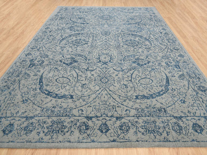 Transitional hand-knotted wool/silk rug in Blue, 10' x 14' — SKU O063508 (view 2)
