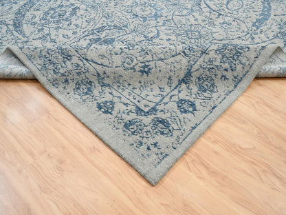Transitional hand-knotted wool/silk rug in Blue, 10' x 14' — SKU O063508 (view 6)