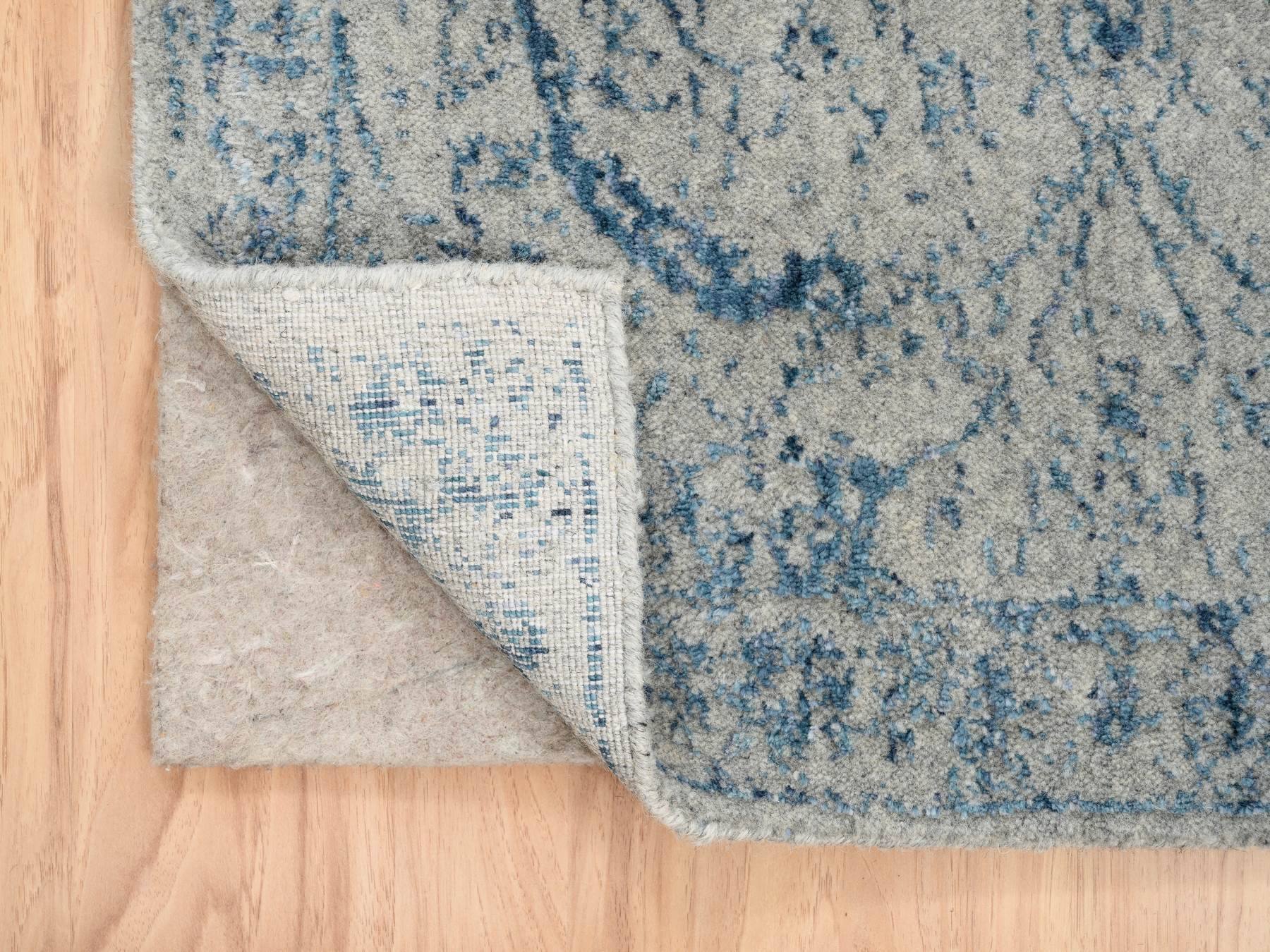 Transitional hand-knotted wool/silk runner in Blue, 2'6" x 12' — SKU O063509 (view 3)