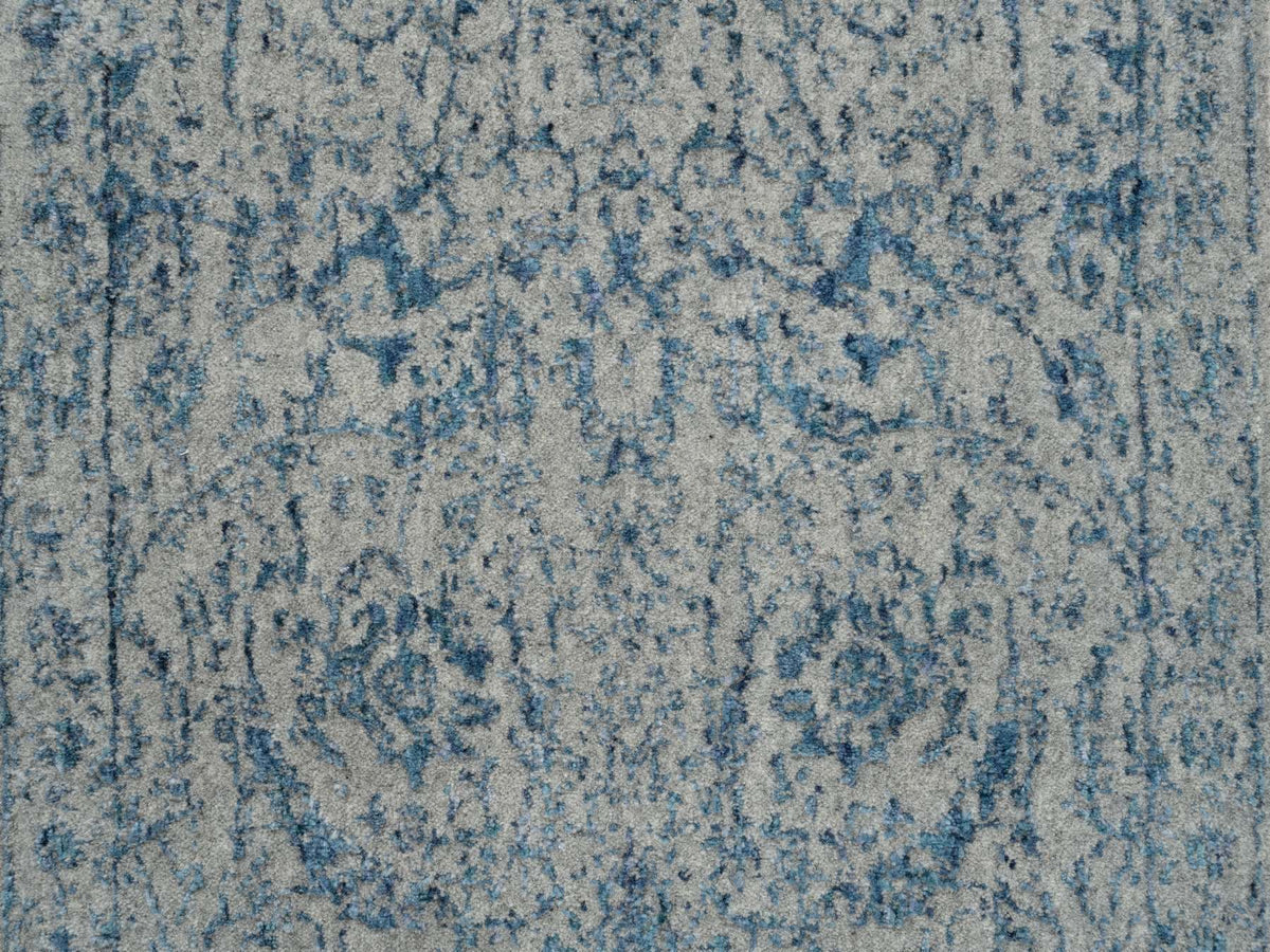 Transitional hand-knotted wool/silk runner in Blue, 2'6" x 12' — SKU O063509 (view 5)