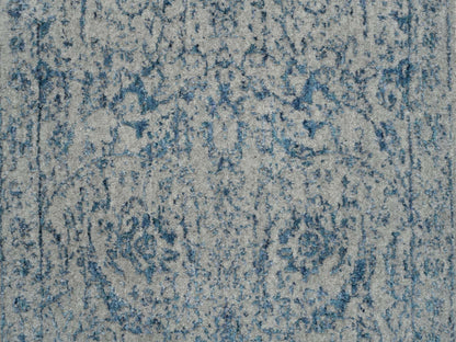 Transitional hand-knotted wool/silk runner in Blue, 2'6" x 12' — SKU O063509 (view 5)