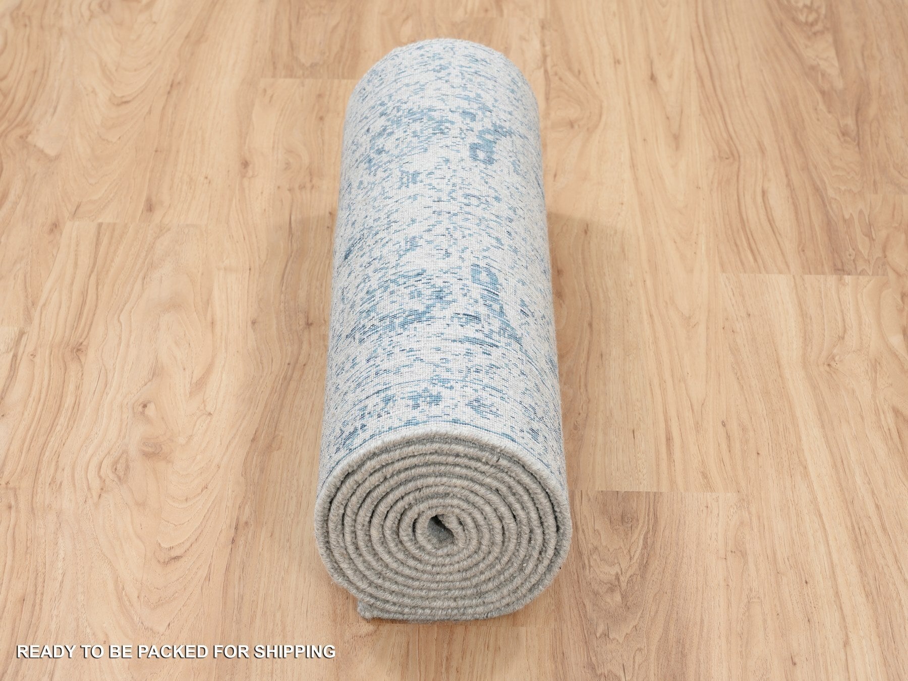 Transitional hand-knotted wool/silk runner in Blue, 2'6" x 12' — SKU O063509 (view 6)