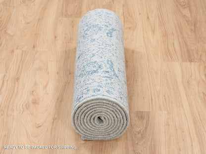 Transitional hand-knotted wool/silk runner in Blue, 2'6" x 12' — SKU O063509 (view 6)