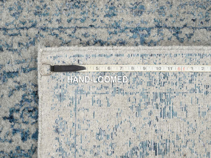 Transitional hand-knotted wool/silk runner in Blue, 2'6" x 12' — SKU O063509 (view 8)