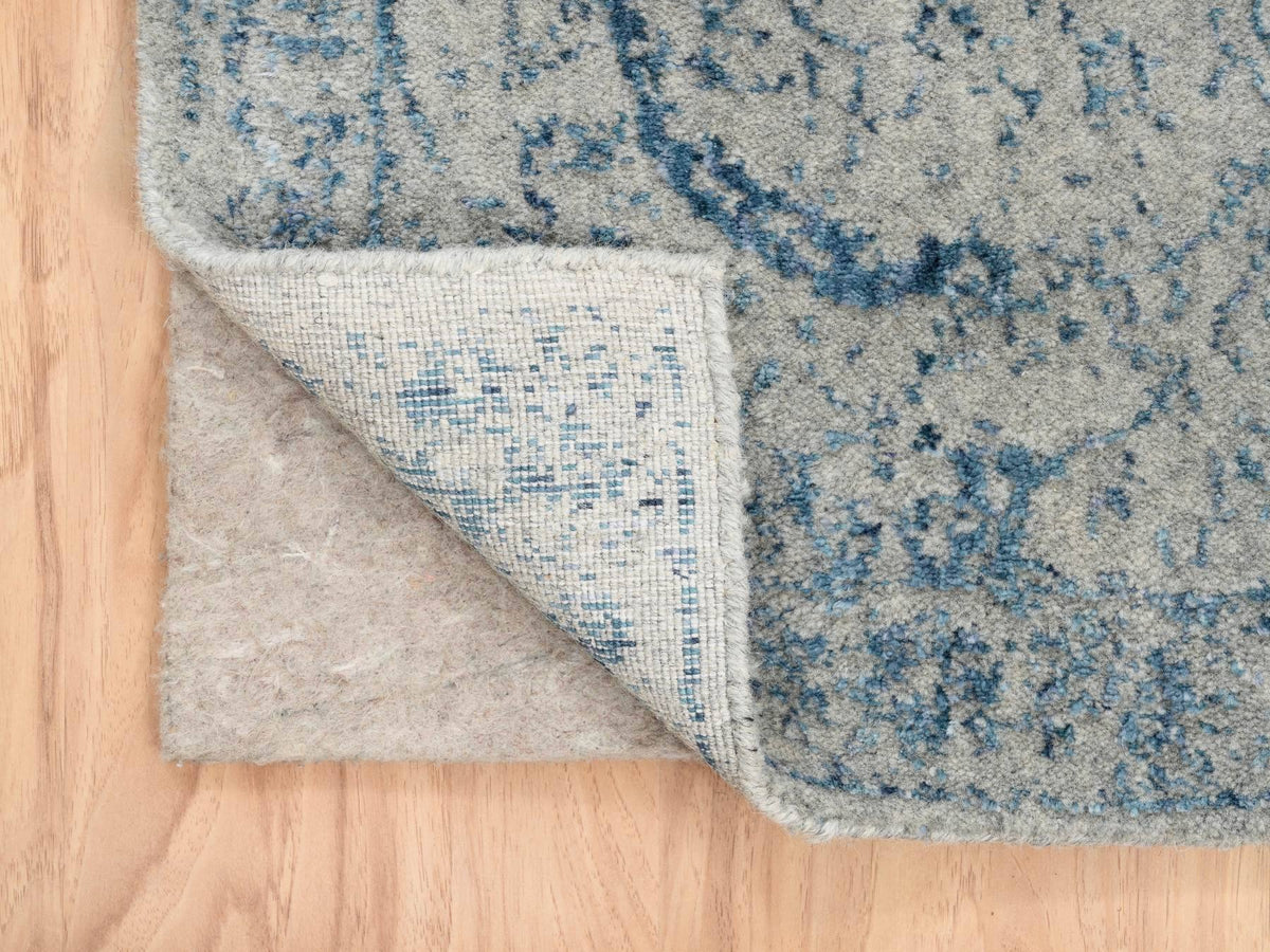 Transitional hand-knotted wool/silk runner in Blue, 2'6" x 10' — SKU O063511 (view 3)