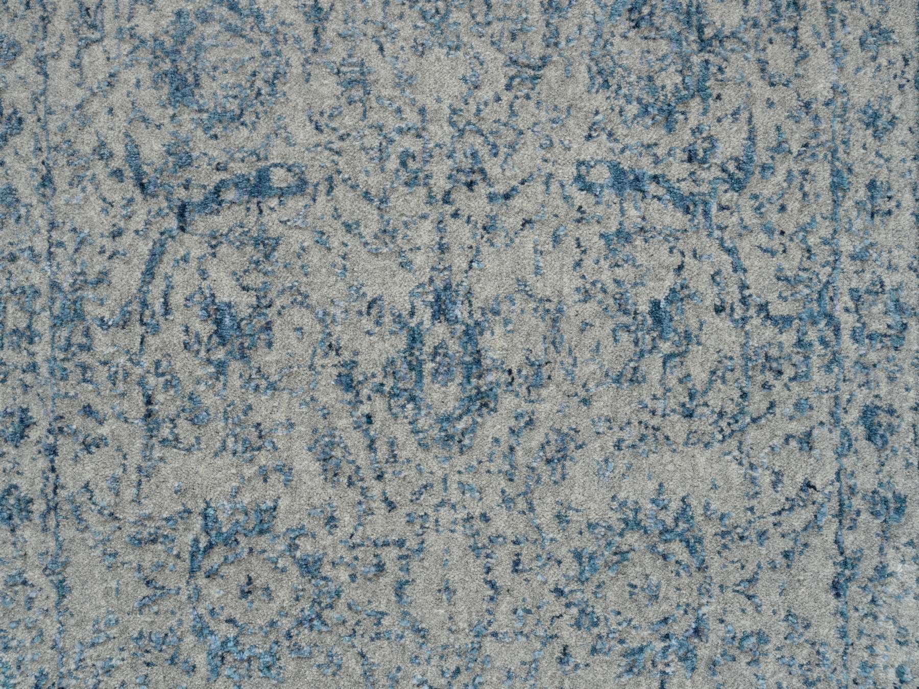 Transitional hand-knotted wool/silk runner in Blue, 2'6" x 10' — SKU O063511 (view 5)