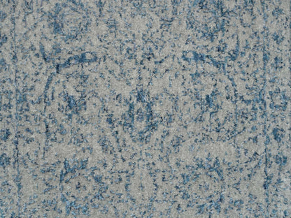 Transitional hand-knotted wool/silk runner in Blue, 2'6" x 10' — SKU O063511 (view 5)