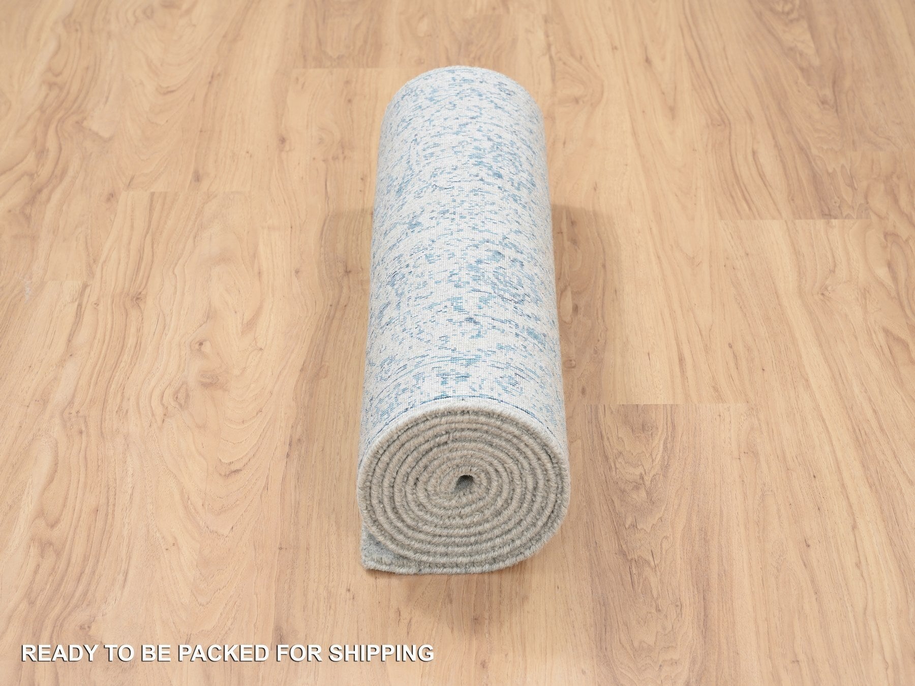 Transitional hand-knotted wool/silk runner in Blue, 2'6" x 10' — SKU O063511 (view 6)