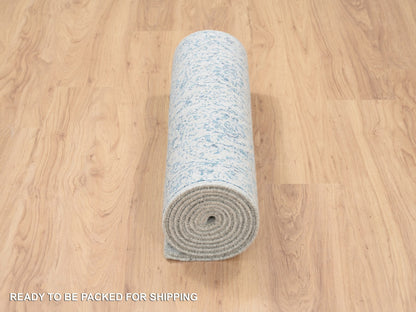 Transitional hand-knotted wool/silk runner in Blue, 2'6" x 10' — SKU O063511 (view 6)