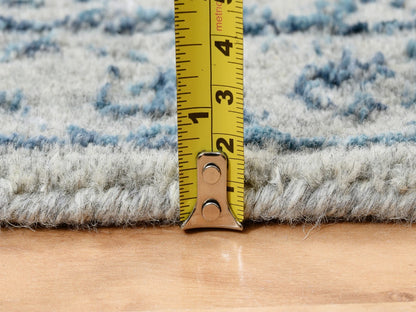 Transitional hand-knotted wool/silk runner in Blue, 2'6" x 10' — SKU O063511 (view 7)