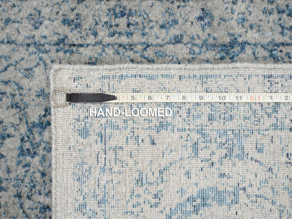 Transitional hand-knotted wool/silk runner in Blue, 2'6" x 10' — SKU O063511 (view 8)