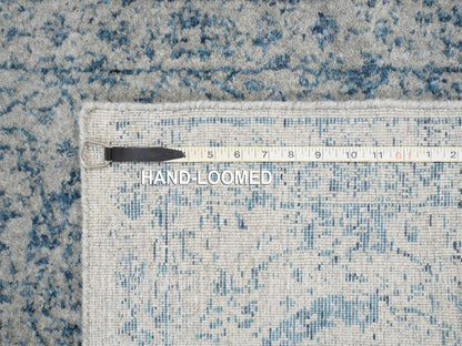 Transitional hand-knotted wool/silk runner in Blue, 2'6" x 10' — SKU O063511 (view 8)