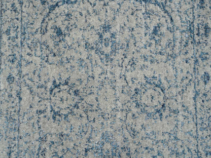 Transitional hand-knotted wool/silk runner in Blue, 2'7" x 8'1" — SKU O063513 (view 5)