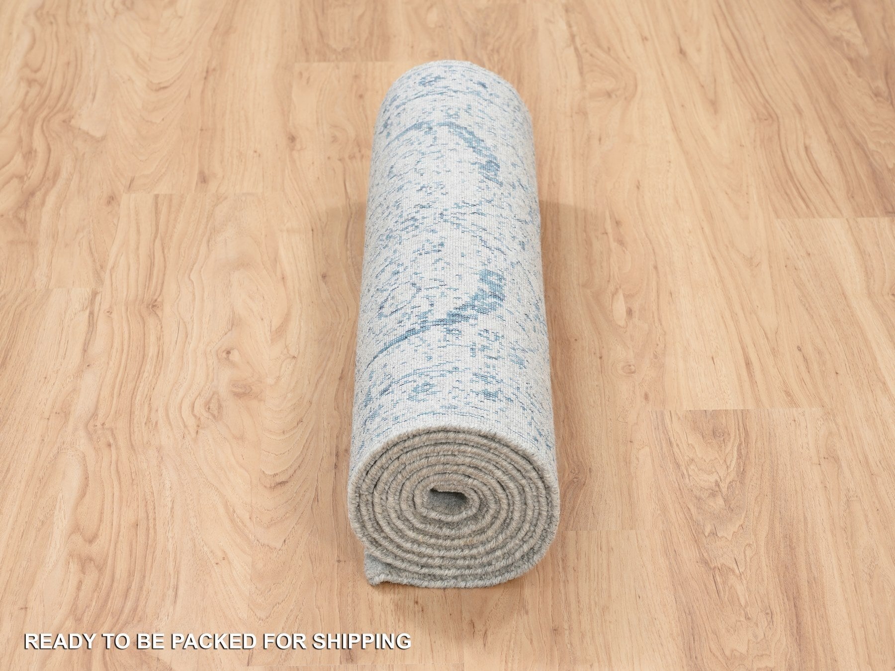 Transitional hand-knotted wool/silk runner in Blue, 2'7" x 8'1" — SKU O063513 (view 6)