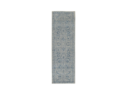Transitional hand-knotted wool/silk runner in Blue, 2'6" x 8'1" — SKU O063514