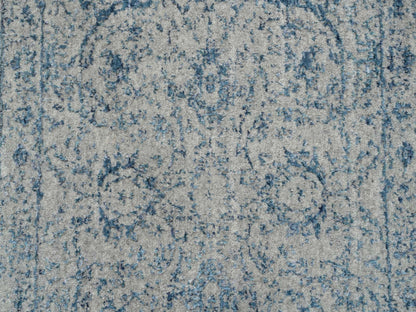 Transitional hand-knotted wool/silk runner in Blue, 2'6" x 8'1" — SKU O063514 (view 5)