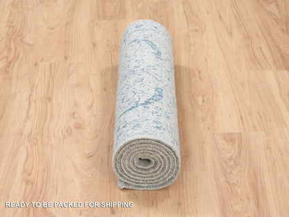 Transitional hand-knotted wool/silk runner in Blue, 2'6" x 8'1" — SKU O063514 (view 6)