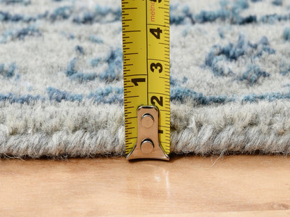 Transitional hand-knotted wool/silk runner in Blue, 2'6" x 8'1" — SKU O063514 (view 7)
