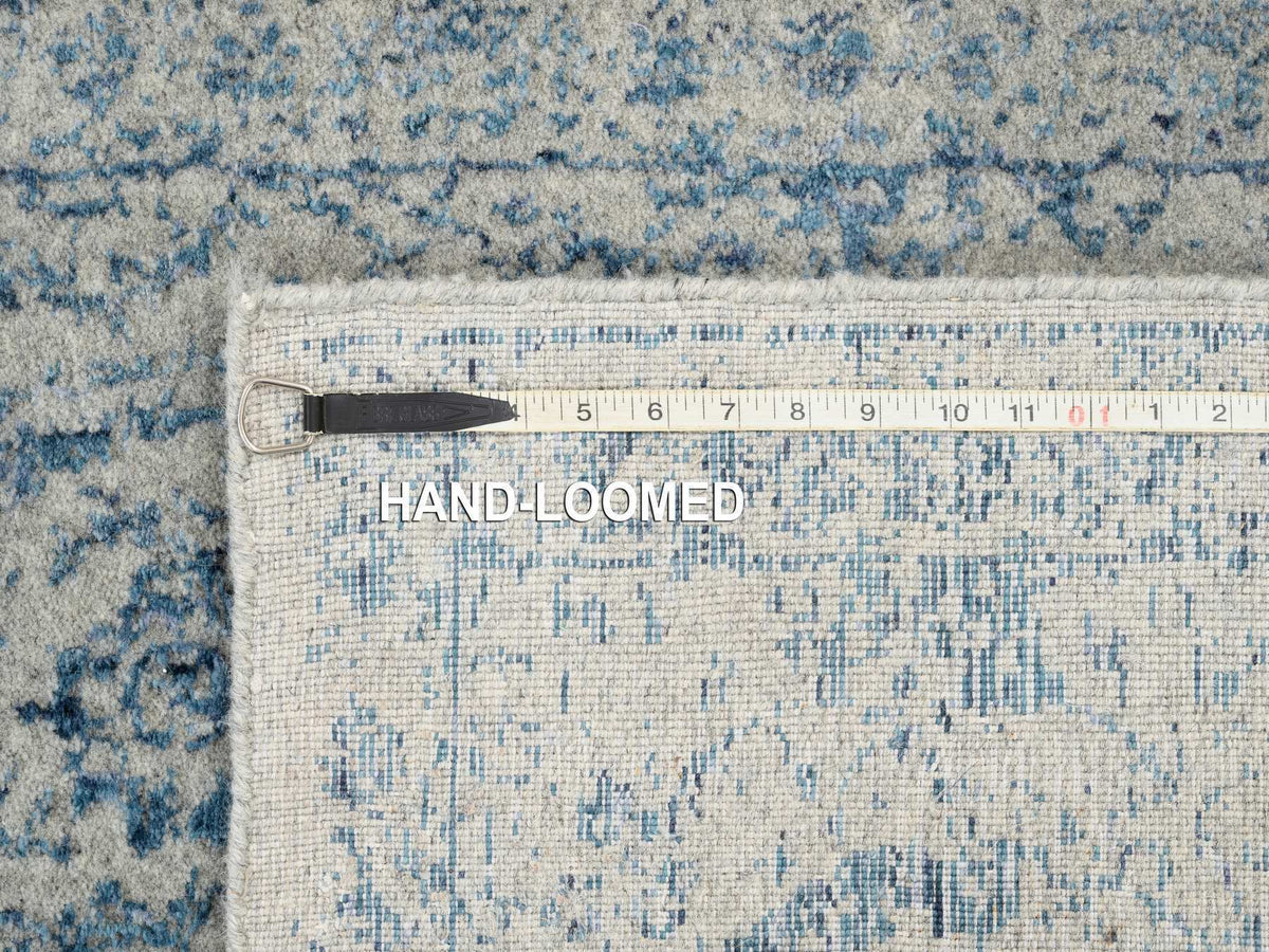 Transitional hand-knotted wool/silk runner in Blue, 2'6" x 8'1" — SKU O063514 (view 8)