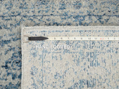 Transitional hand-knotted wool/silk runner in Blue, 2'6" x 8'1" — SKU O063514 (view 8)